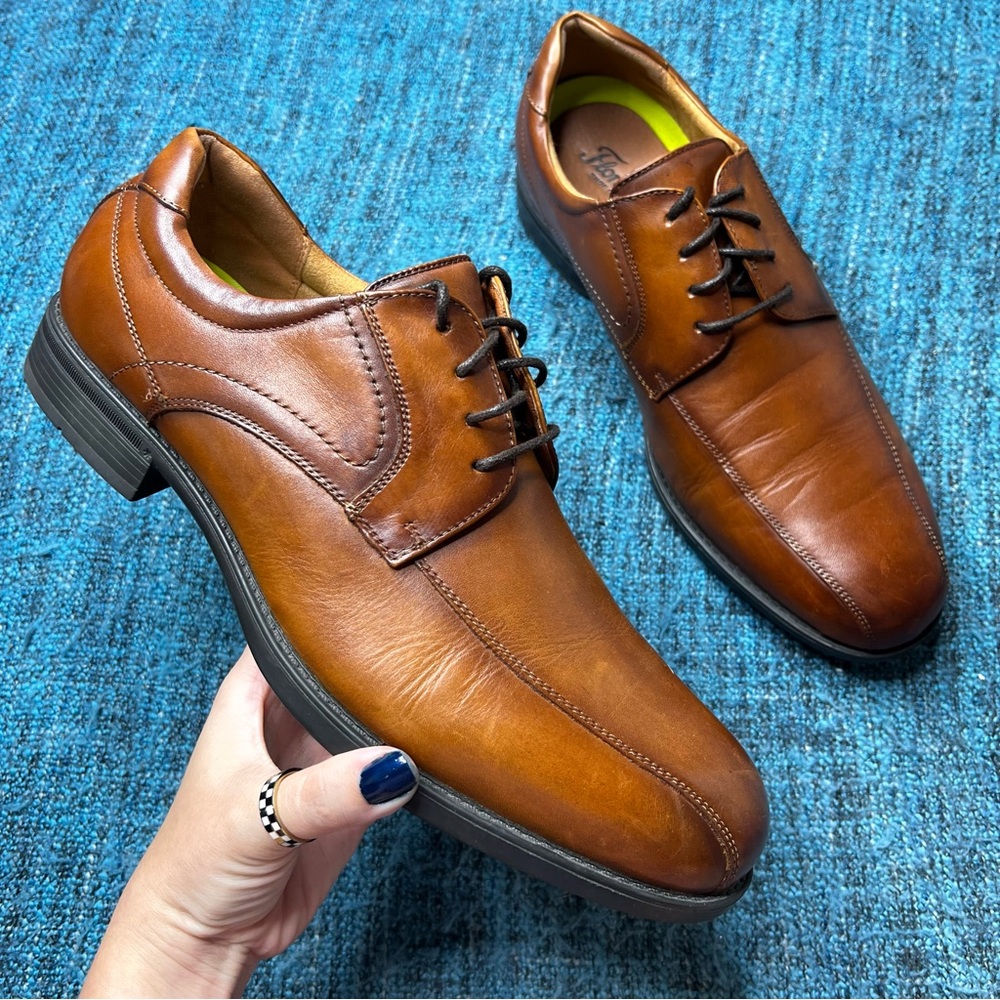 Florsheim Midtown Bike Toe Oxford Dress Shoes in Cognac Smooth Leather Men's 11